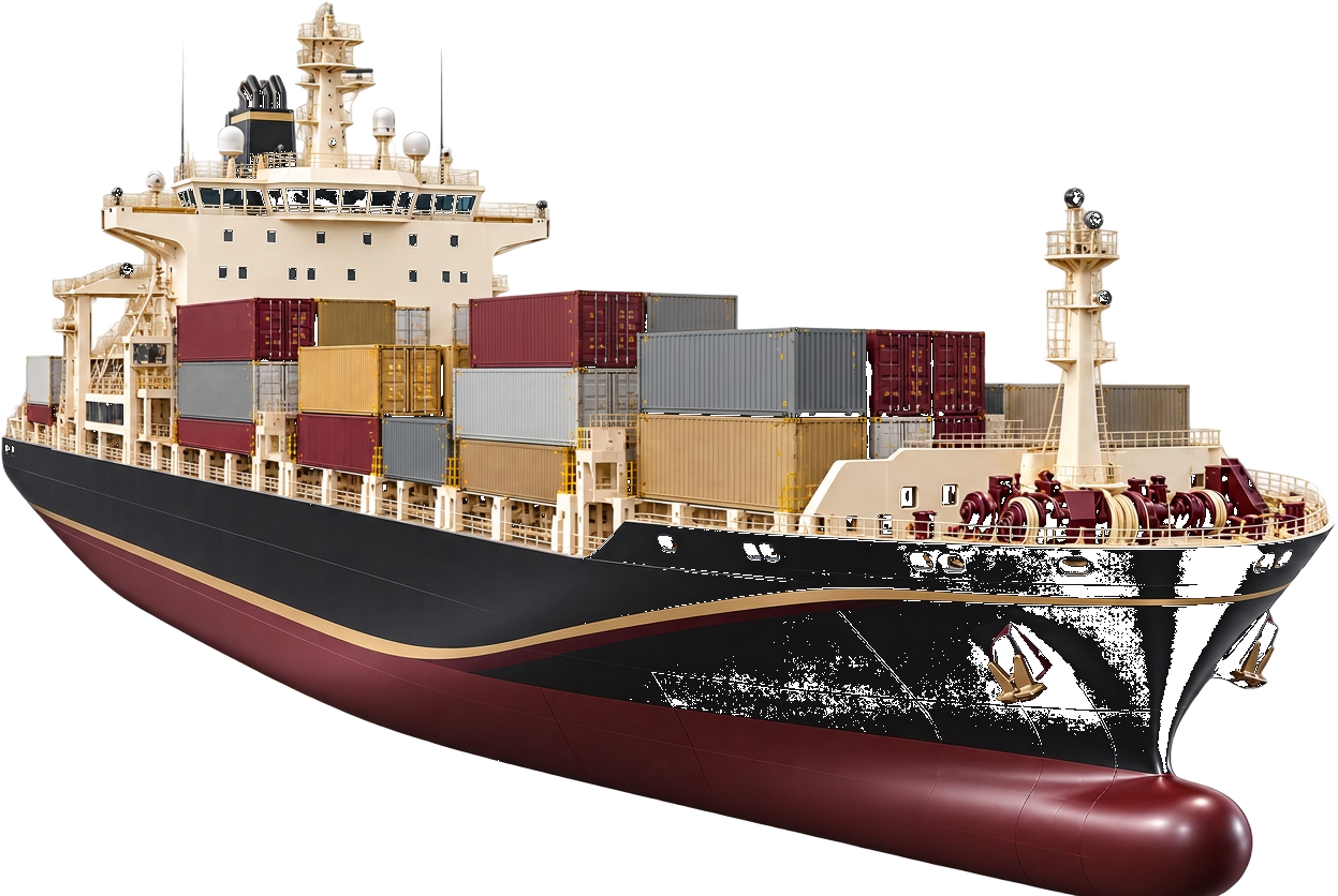 Representación 3D de un barco de carga